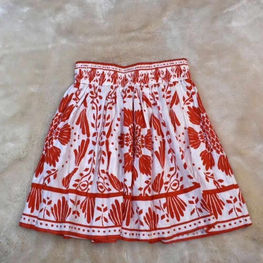 Haute Hippie Red Orange Boho Floral Linen Blend Flowy Skirt Size Small New - Picture 5 of 10
